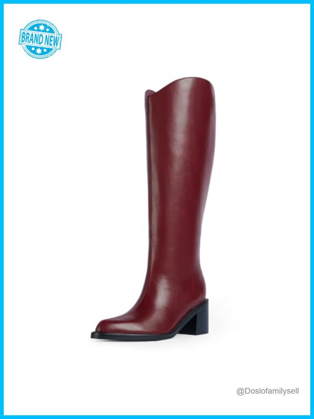 Faux Leather Knee High Boots Pointed Toe Chunky Block Heel Tall Boots